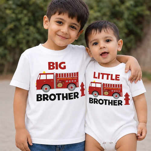 Big & Little Brother Fire Truck Sibling T-Shirt & Romper Set