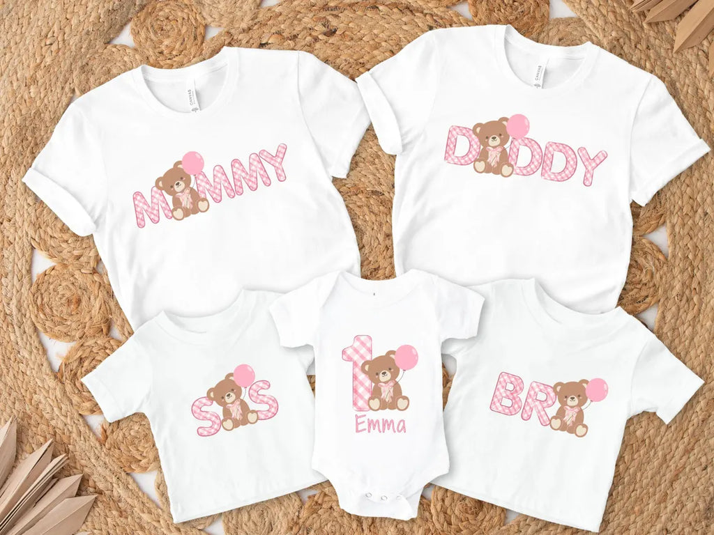 Custom Beary First Birthday Family Matching Shirts & Onesie