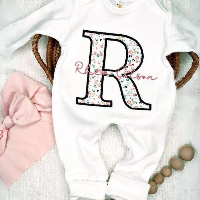 Personalized Baby Romper and Hat Printed Set