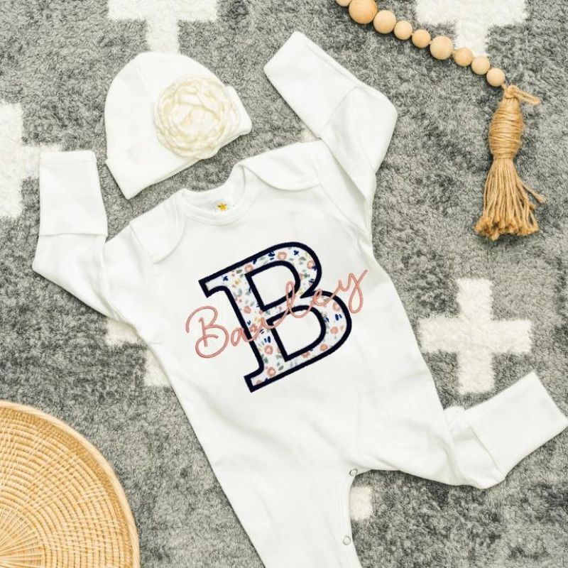 Personalized Baby Romper and Hat Printed Set