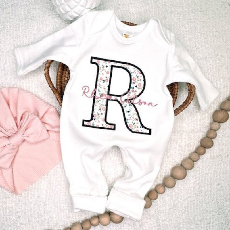 Personalized Baby Romper and Hat Printed Set