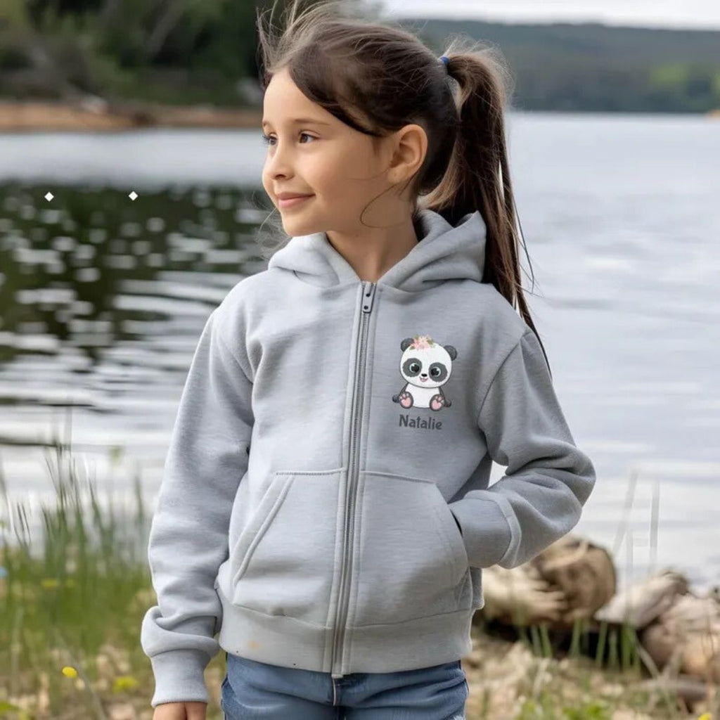 Custom Name Panda Kids Zipper Hoodie