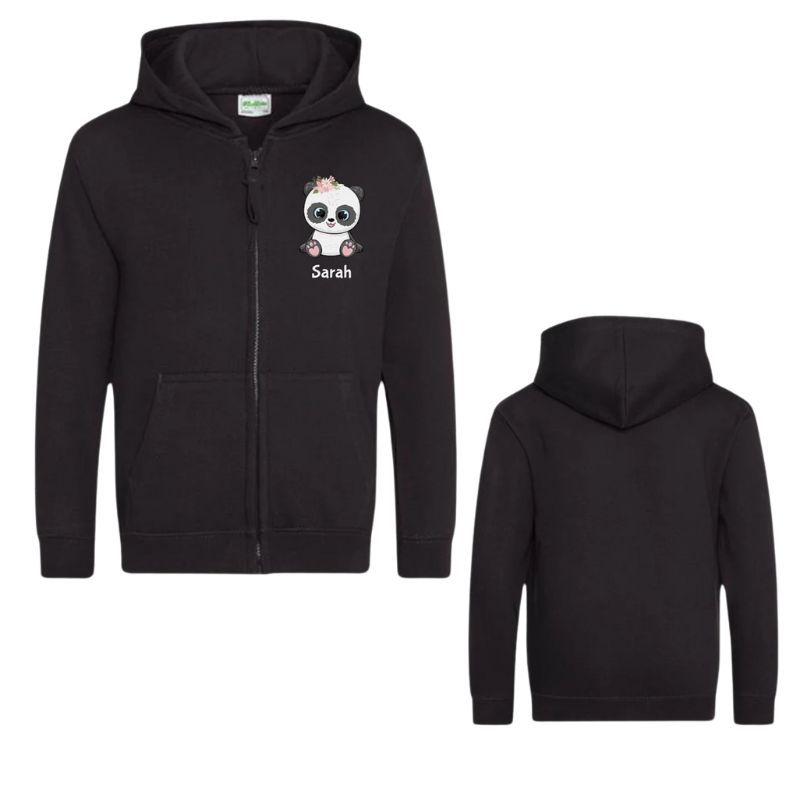 Custom Name Panda Kids Zipper Hoodie