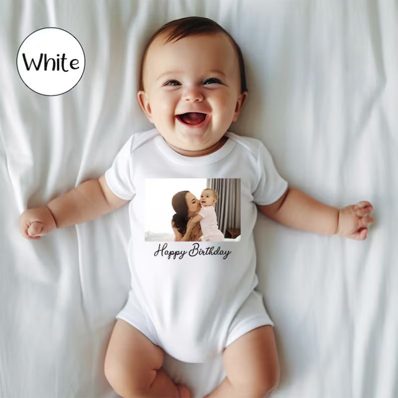 Custom Photo Baby Bodysuit Personalised Birthday Onesie