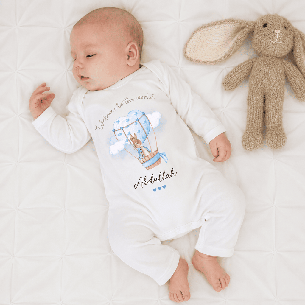 Custom Welcome World Hot Air Balloon New Born Romper