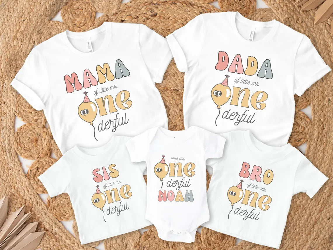Customised Balloon First Birthday Family Matching Shirts & Romper