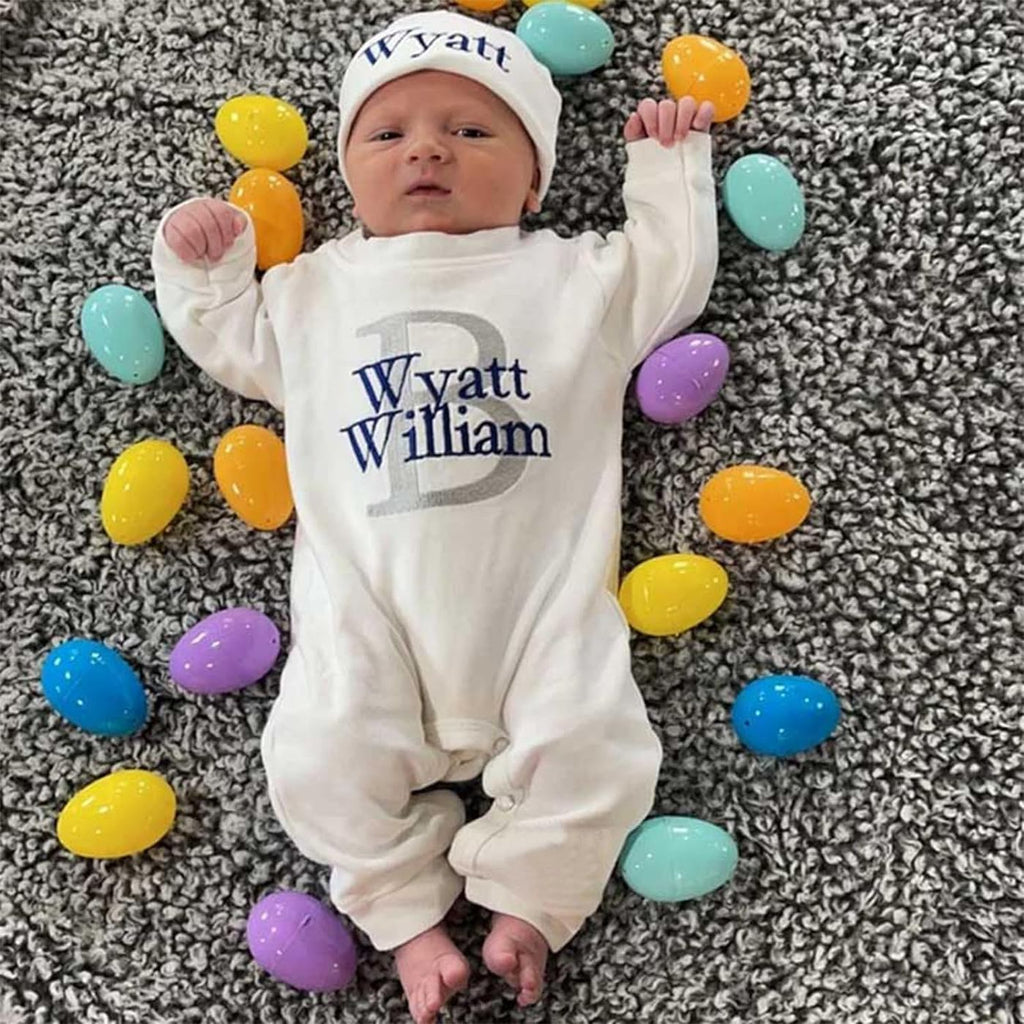 Custom Name Monogram Romper with Beanie