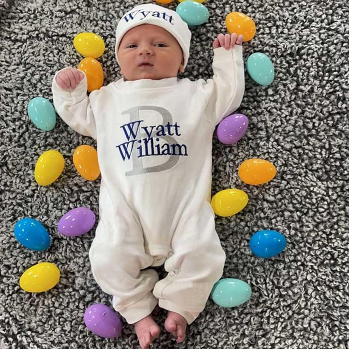 Custom Name Monogram Romper with Beanie