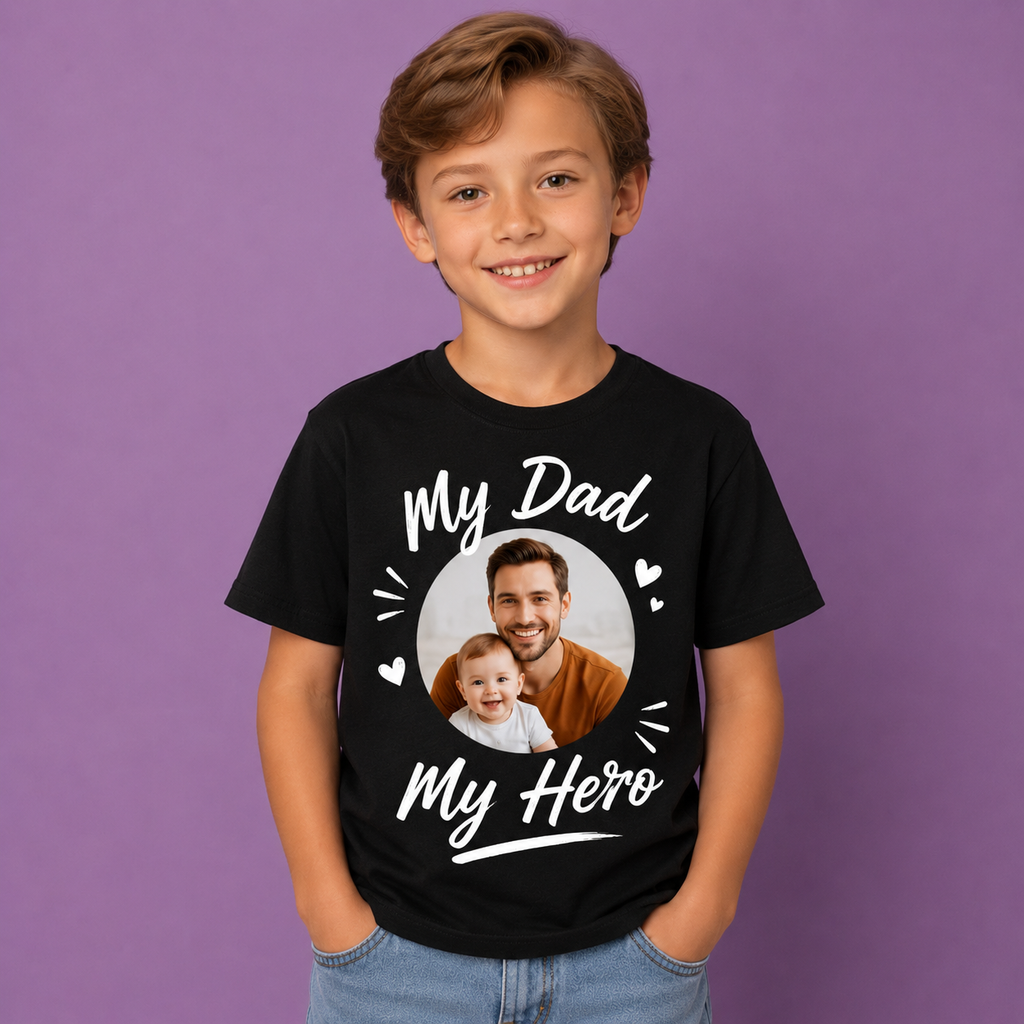 The “My Dad My Hero” Custom Photo Father’s Day Kids Tee