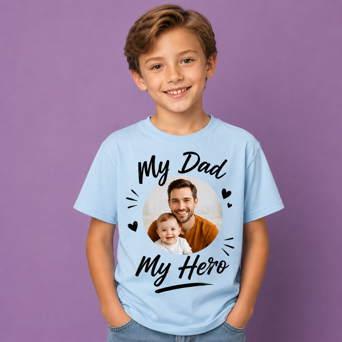 The “My Dad My Hero” Custom Photo Father’s Day Kids Tee