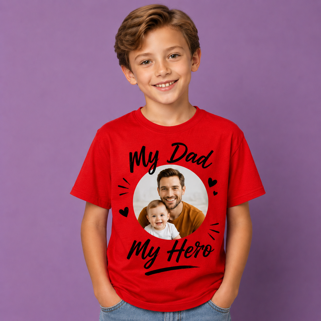 The “My Dad My Hero” Custom Photo Father’s Day Kids Tee