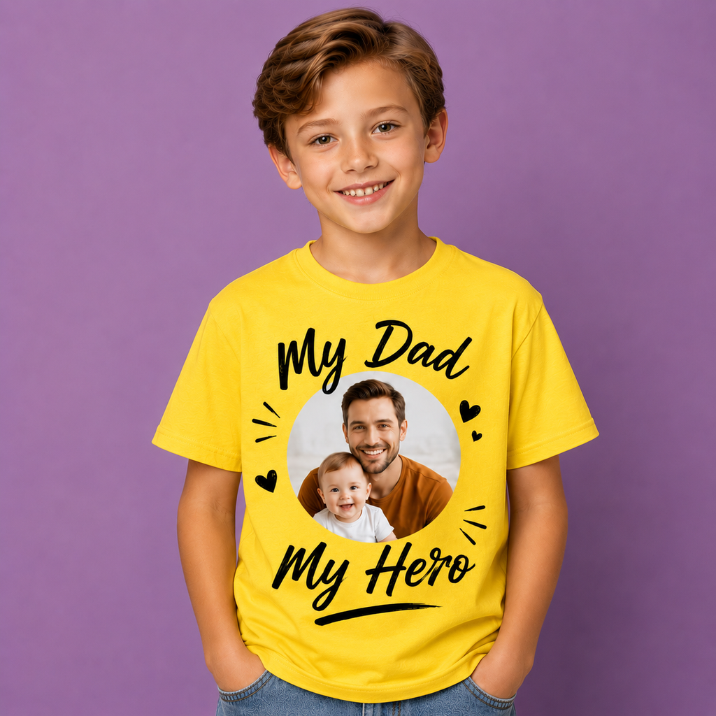The “My Dad My Hero” Custom Photo Father’s Day Kids Tee