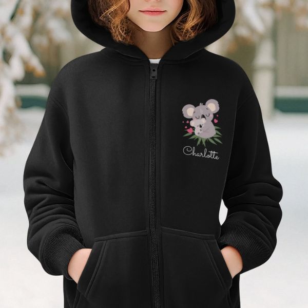 Girls Personalized Koala Full Zip Hoodie