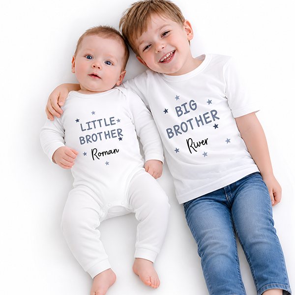 Little Brother & Big Brother Twinkle Stars T-Shirt Romper Set