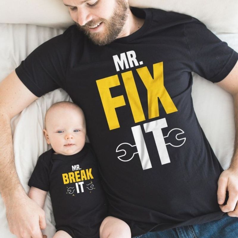 Mr Fix It and Mr Break It Matching Dad and Son Romper