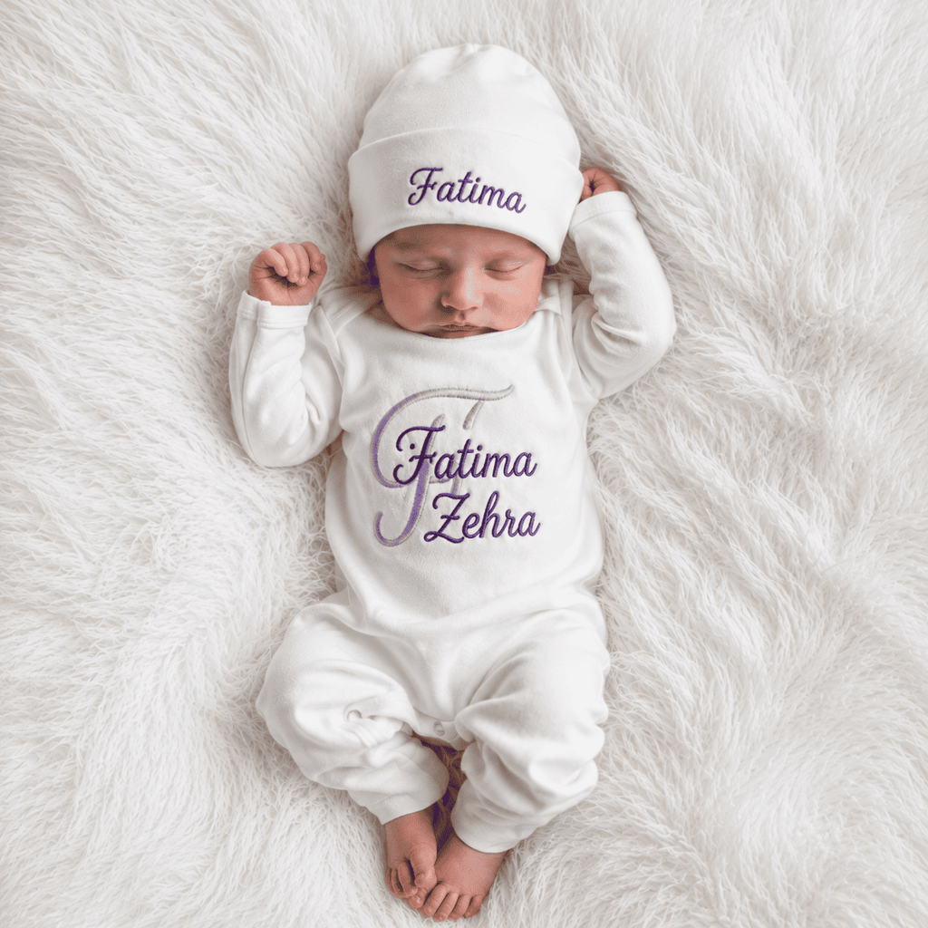Personalized Name Monogram Onesie with Beanie