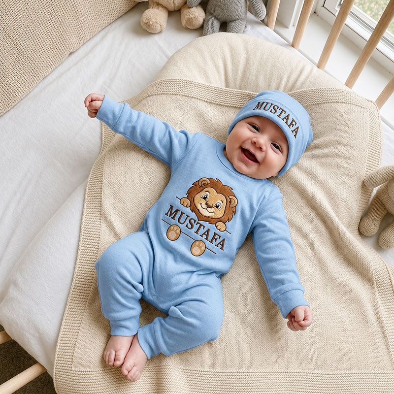 First Day New Born Name Lion Theme Romper