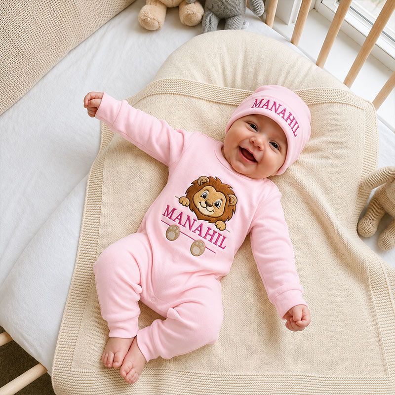 First Day New Born Name Lion Theme Romper
