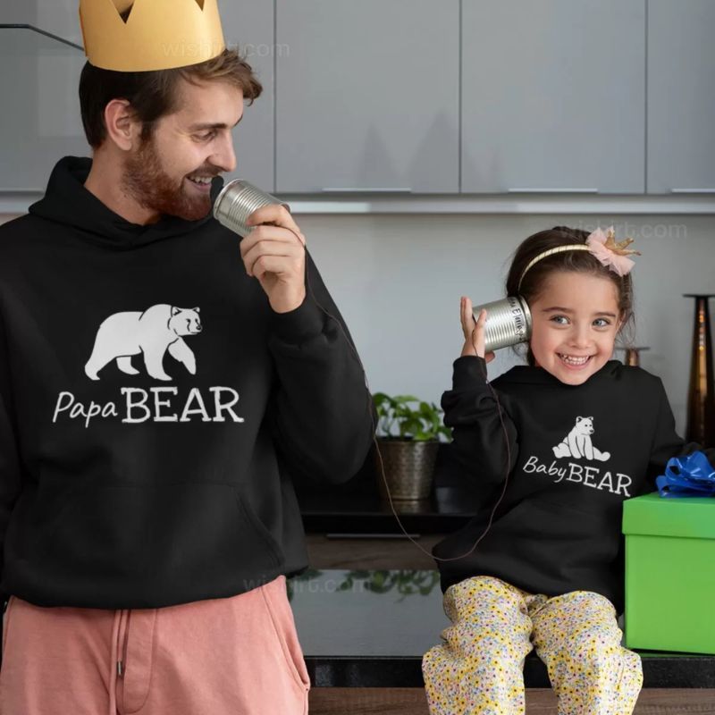 Papa Bear & Baby Bear Printed Matching Hoodie