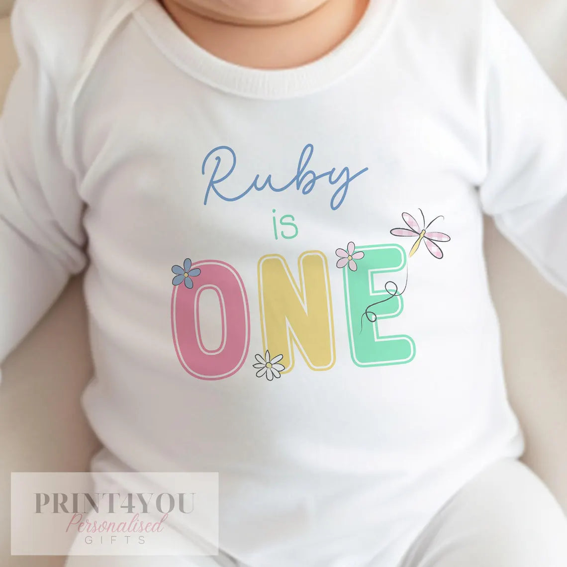 Personalised Pastel Daisy Girls First Birthday Romper