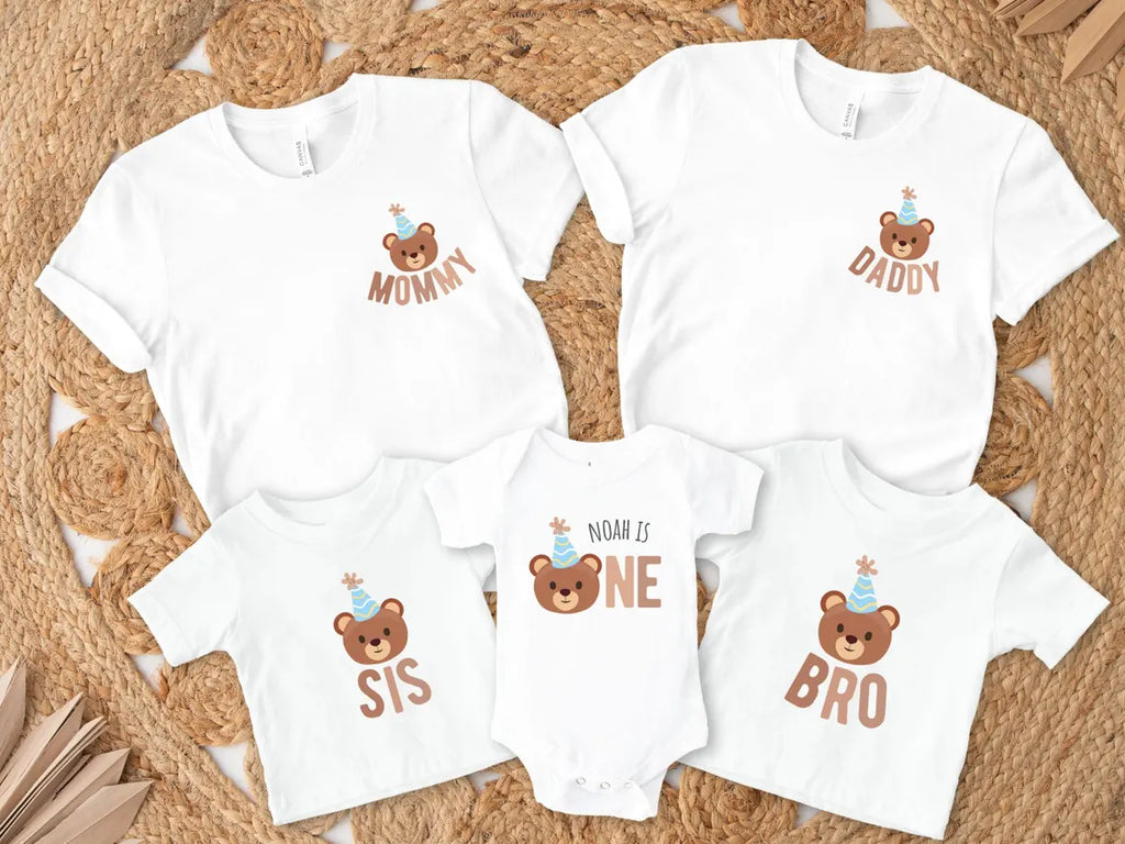 Personalized Beary First Birthday Family Matching Shirts & Romper