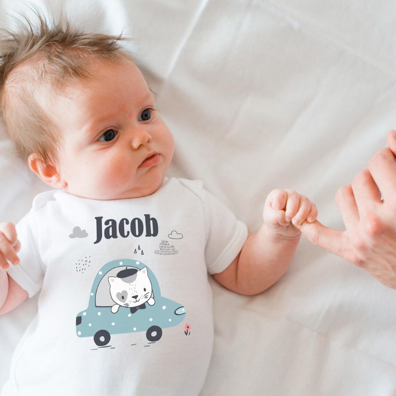Personalized Cute Car Printed Baby Onesie