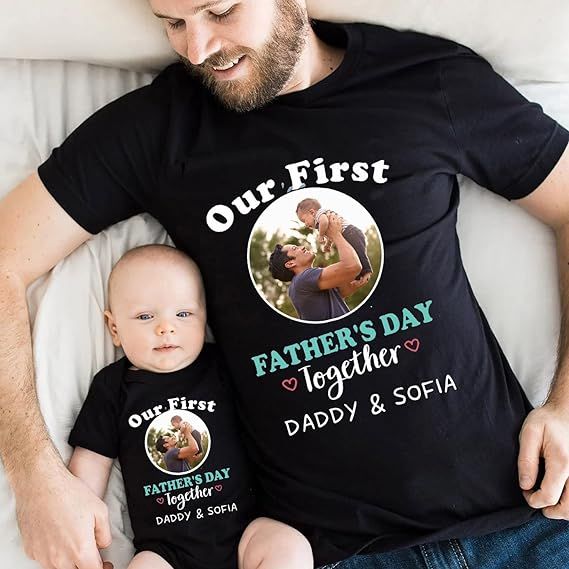Personalized Photo First Father Day T-Shirt and Romper Deal