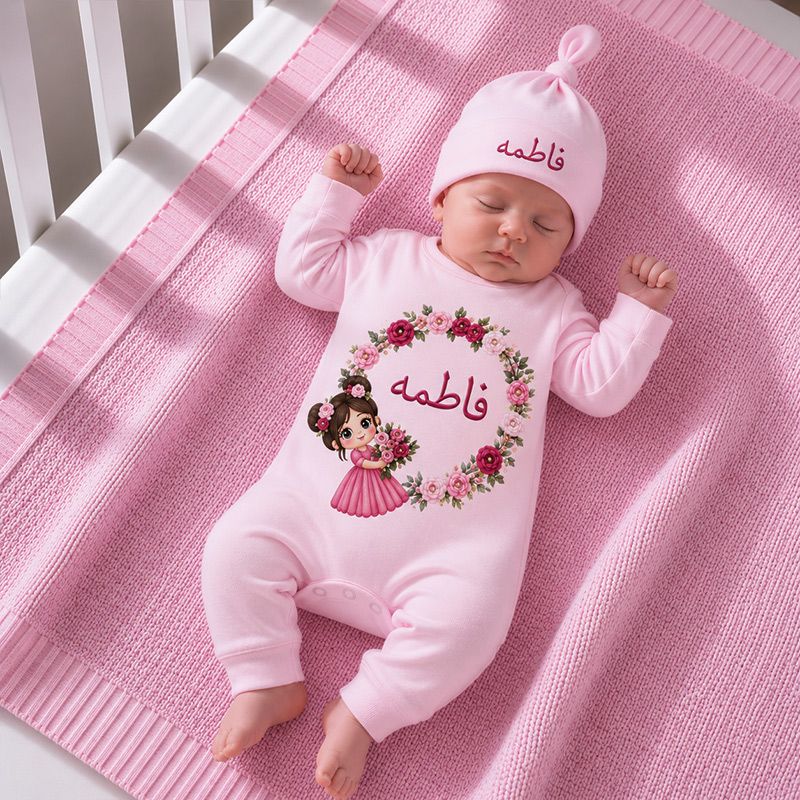 Personalized Princess Floral Name Romper & Cap Set