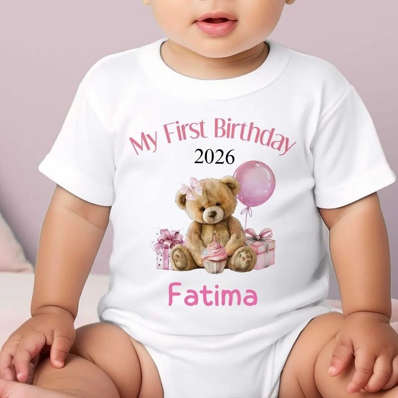 Pink Teddy Bear First Birthday Outfit