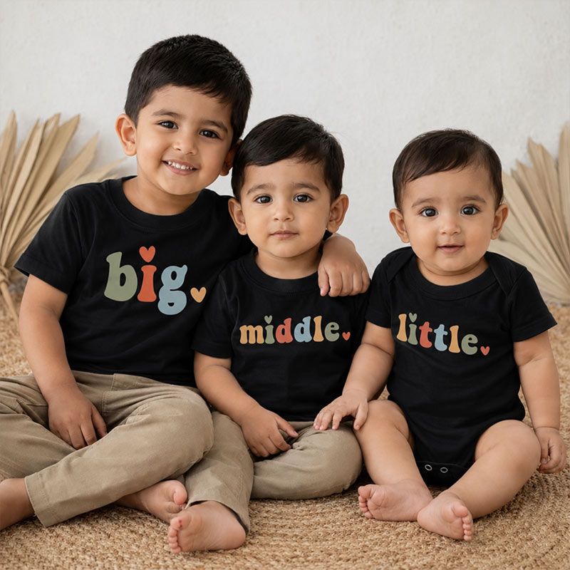 Retro “Big, Middle, Little” Earth Tones Sibling Matching Set