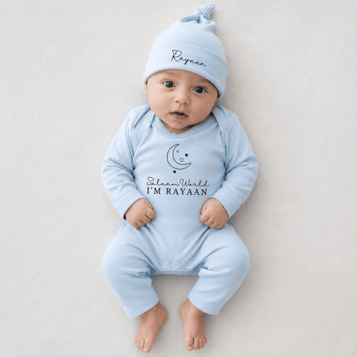 Salaam World Name Announcement Full Body Romper and Cap