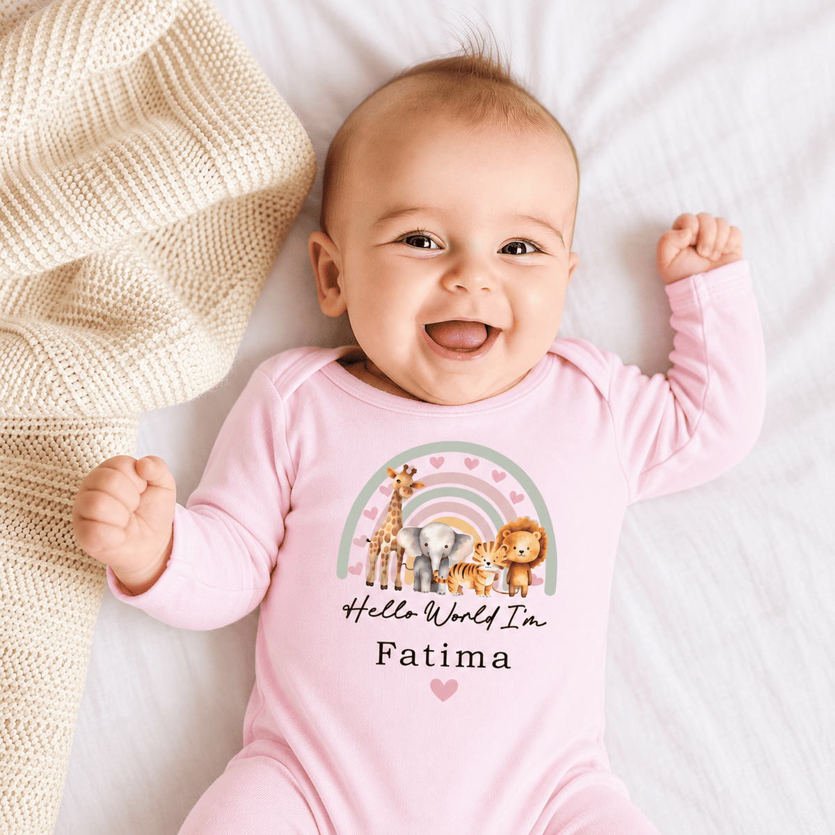Welcome Baby Rainbow Animals Full Body Romper