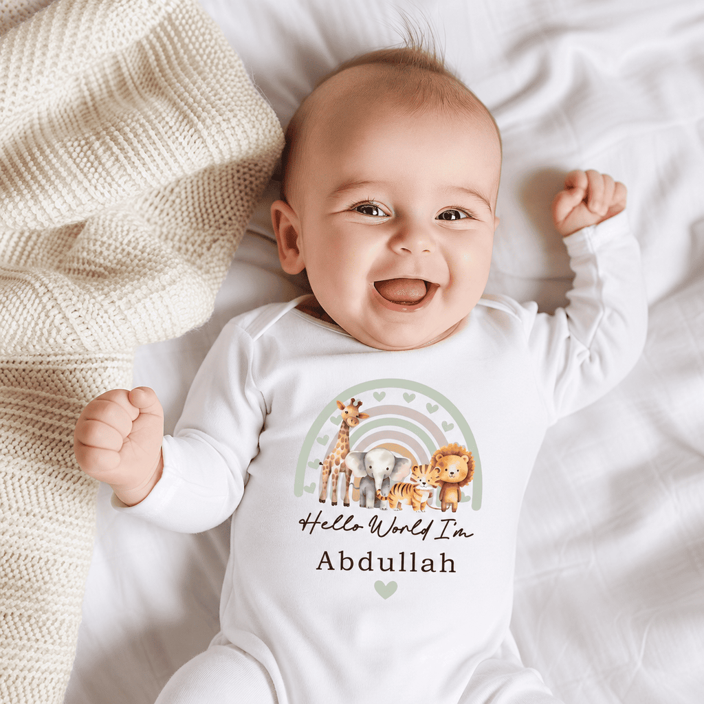 Welcome Baby Rainbow Animals Full Body Romper