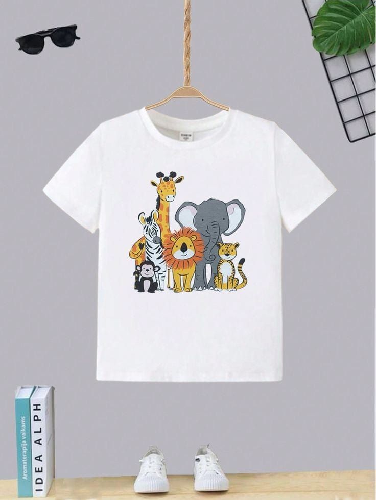 Zoo Animals Wildlife Round Neck T-Shirt For Girls and Boys