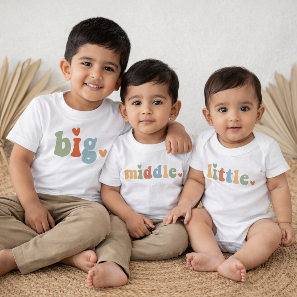 Retro “Big, Middle, Little” Earth Tones Sibling Matching Set