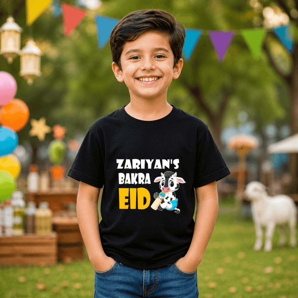 Kids Bakra Eid T-Shirt with Name & Cute Cow Design