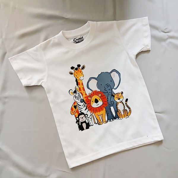 Zoo Animals Wildlife Round Neck T-Shirt For Girls and Boys