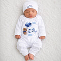 Personalized Teddy Bear Baby Onesie & Matching Beanie Set