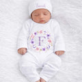 Custom Name Floral Lilac Romper with Cap