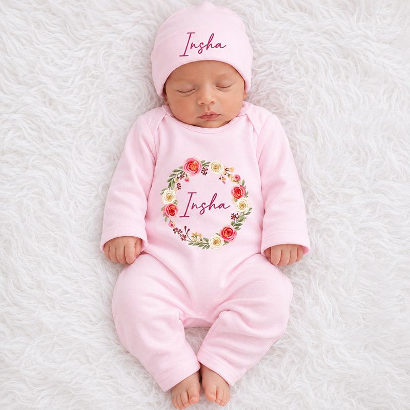 Personalized Name Floral Romper with Cap