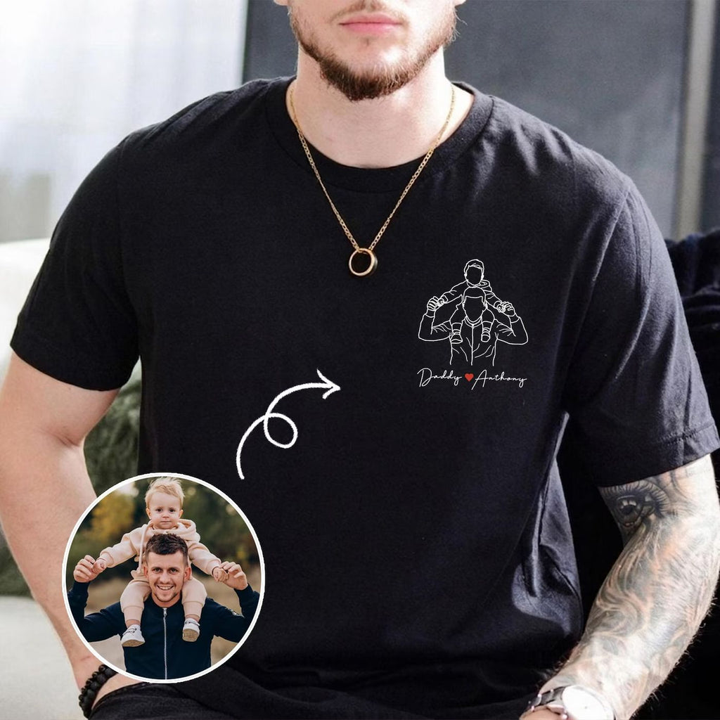 Personalized Outline Portrait Daddy T-Shirt
