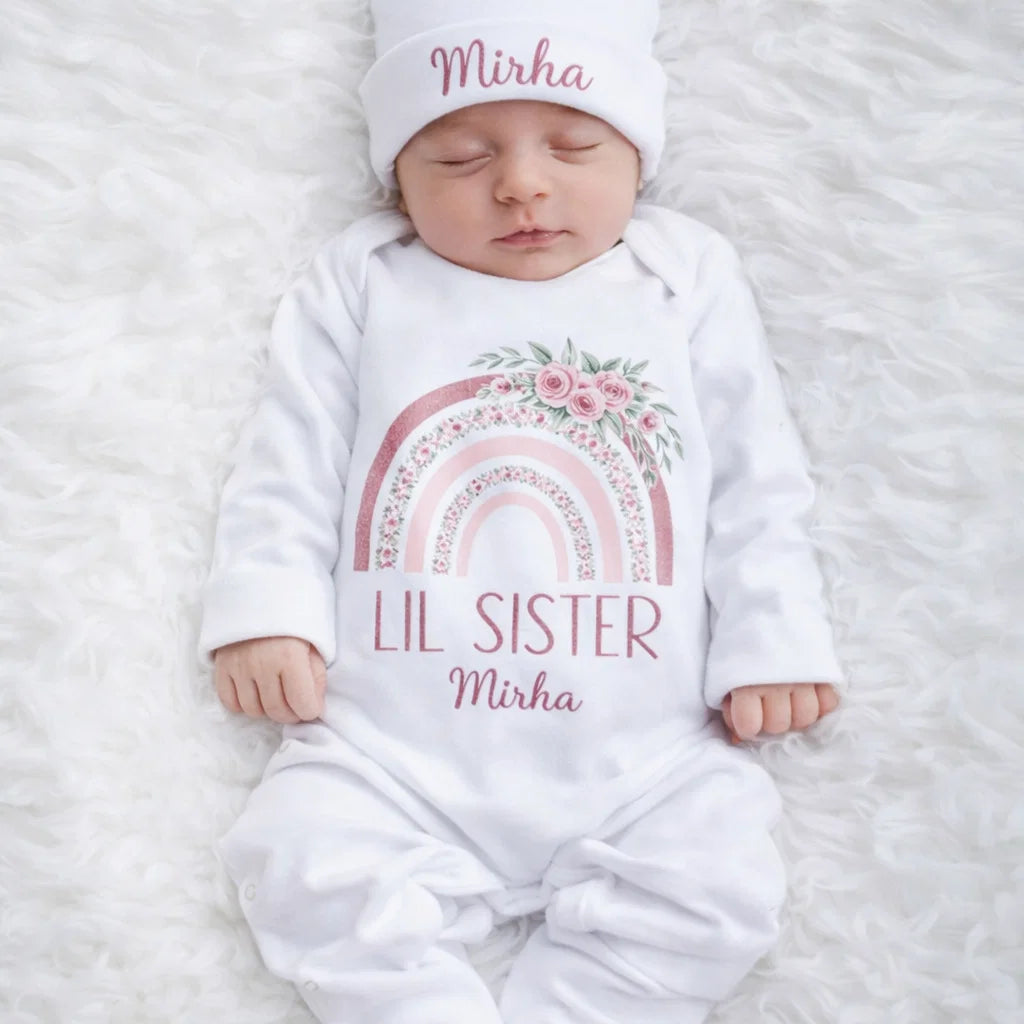 Personalized “Lil Sister” Matching New Born Romper