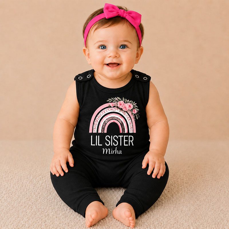 Custom Name “Lil Sister” Sleeveless Baby Romper