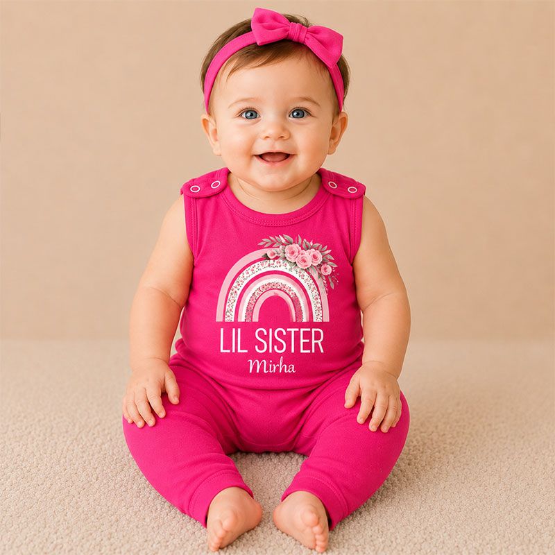 Custom Name “Lil Sister” Sleeveless Baby Romper