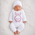 Personalized Pink Angel Wings Arabic Calligraphy Baby Onesie & Beanie Set